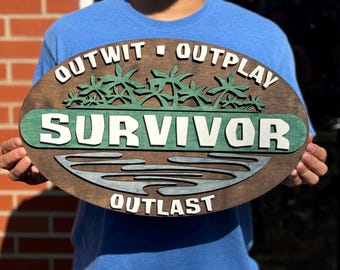 Large Survivor Island Sign - Outwit Outplay Outlast - Home Decor Gift for Fans
