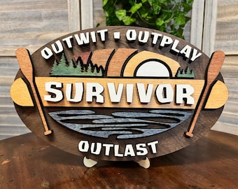 SURVIVOR Sunset Home Decor, Outwit Outplay Outlast Sign Wall Art Gift box for Survivor Superfans of the Show