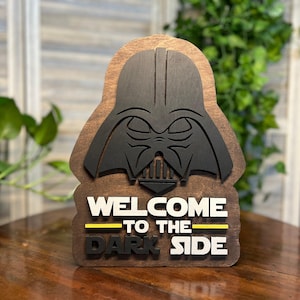 Star Wars Welcome to the Dark Side Dart Vader Tribute Home Decor Wall Art sign for fans of Star Wars Darth Vader Gift Box for fans