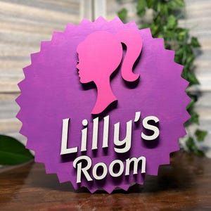Personalized Kids Room Name Sign - Custom Kid’s Bedroom Sign - Pink and Purple Gift for Fans