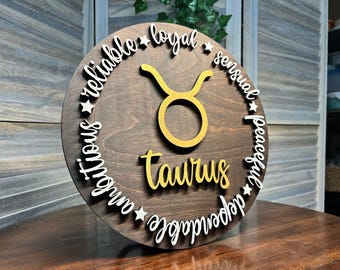 Personalisierte Sternzeichen Holzschild - Weiß und Gold Benutzerdefinierte Astrologie Wand Wohnkultur Geschenk