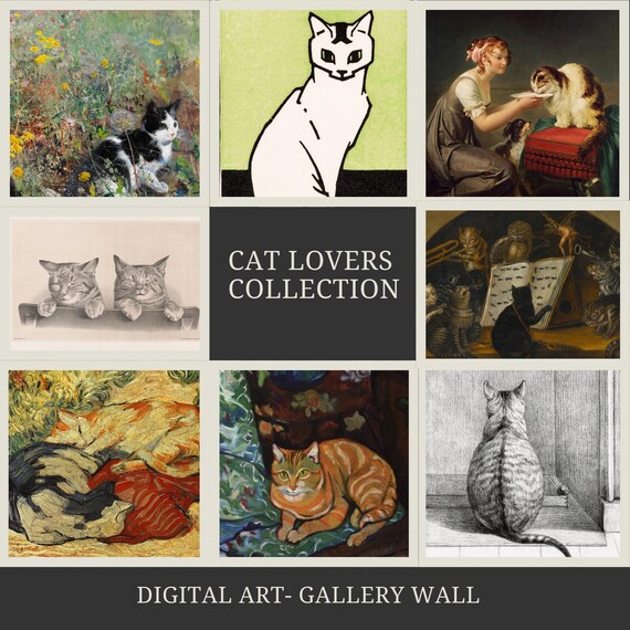 Vintage Cat Art Prints – Set of 20, Antique Gallery Wall (Digital Download)