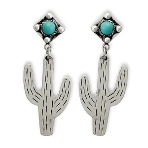 Silver Cactus with Turquoise Stone Earring