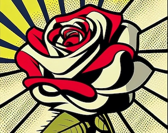 アート・デザイン・音楽 Dash  - Love Roses Rose Flower Pop Art Digital Print - Lichtenstein Style - Etsy