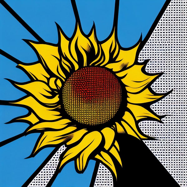 Sunflower Pop Art Digital Print - Lichtenstein Style