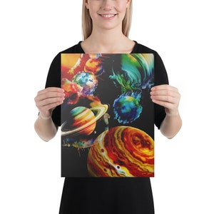 The Beauty of the Solar System Canvas - Beautiful watercolor-style space wall art of the Sun and Planets for science and astronomy lovers!