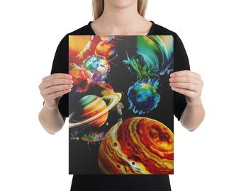 The Beauty of the Solar System Canvas - Beautiful watercolor-style space wall art of the Sun and Planets for science and astronomy lovers!