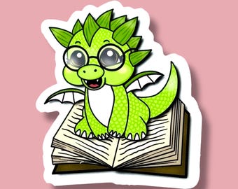 Book Dragon Sticker: Waterproof Matte Laptop Decal