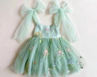Embroidered Fairy Tulle Dress, Big Bows, Special Occasion Christmas New Year Birthday