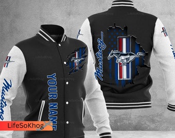 Gepersonaliseerde Ford Mustang Jacket, Ford Baseball Jacket, Custom Name Jacket, Ford Cars Jacket Men, Mustang Jacket, Cadeau voor hem