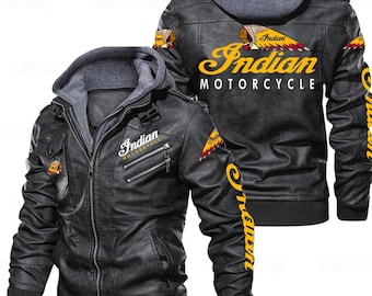 In.dian Motorrad Lederjacke, In.dian Herrenjacke, Motorradjacke, Lederjacke Herren, Racing Reißverschlussjacke, Bikerjacken