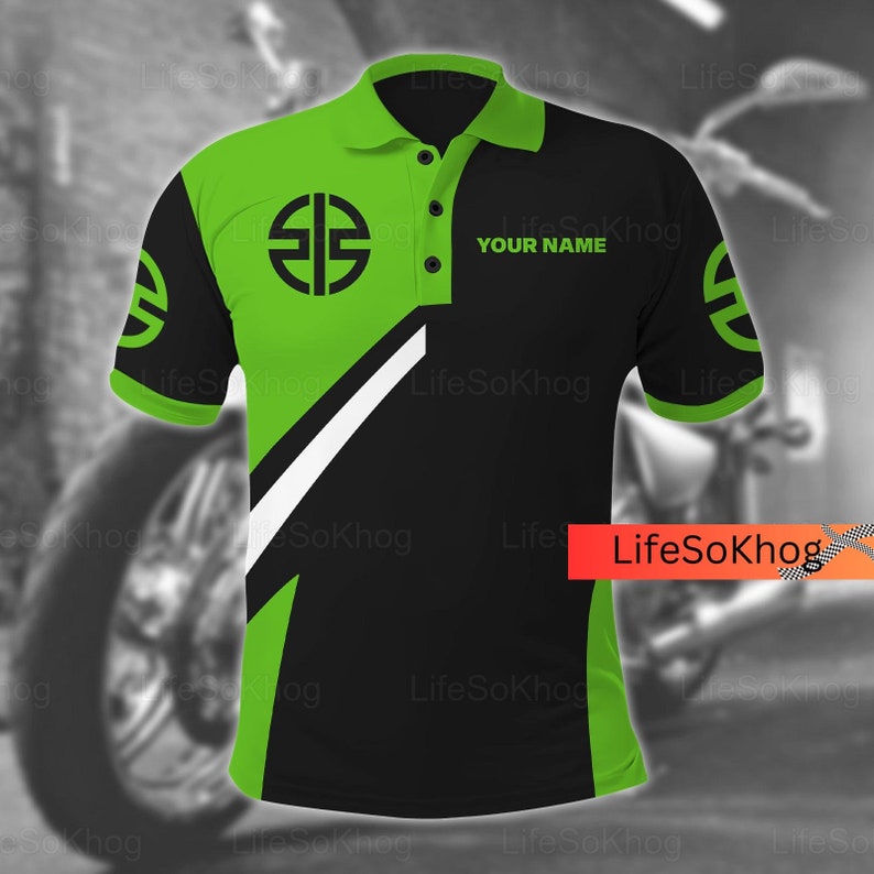 Polo Kawasaki, chemise moto, chemise motard, polo personnalisé, polo pour homme, cadeau pour lui, chemise moto Kawasaki image 3