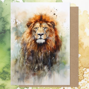 Carte de voeux lion, carte grand félin, carte du roi de la jungle, intérieur vierge, parfaite pour toute occasion, illustration à l'aquarelle