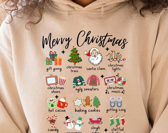 Merry Christmas Hoodie, Happy Christmas Hoodie, Cute Winter Hoodie, Christmas Hoodie for Women, Snowman Hoodie, Holiday Hoodie, Santa Hoodie