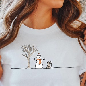 Christmas Snowman Shirt, Happy Christmas, Christmas Gift Ideas, Holiday Shirt, Snowman and Cat Shirt, Christmas Vibes Shirt, Winter T-Shirt