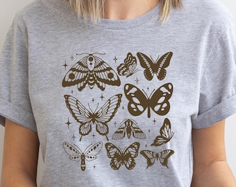Vintage Butterfly And Moth Shirt, Trendy Butterfly Shirt, Cottagecore Aesthetic Shirt, Nature Lover T-Shirt, Boho Clothing, Botanical Outfit
