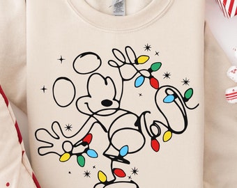 Trendy Custom Mickey Mouse And Friends Christmas Lights Sweatshirt, Matching Disney Family Christmas Sweat, Cute Family Christmas Sweatshirt