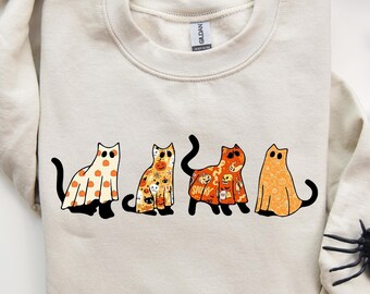 Halloween Cat Sweatshirt, Spooky Cat Sweatshirt, Ghost Cat Sweater, Halloween Sweater, Cat Lover Sweat, Black Cat Sweater, Spooky Sweatshirt