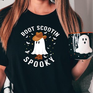 Boot Scootin Spooky Shirt, Cute Ghost Shirt, Halloween T-Shirt, Halloween Gift,Cowboy Ghost Shirt, Western Halloween Shirt,Spooky Season Tee