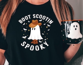 Boot Scootin Spooky Shirt, Cute Ghost Shirt, Halloween T-Shirt, Halloween Gift,Cowboy Ghost Shirt, Western Halloween Shirt,Spooky Season Tee