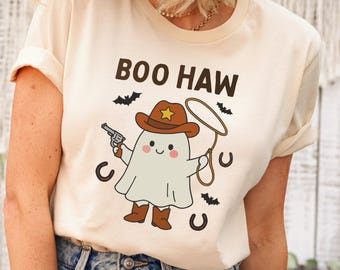 Boo Haw Shirt, Halloween Ghost Cowboy Shirt, Western Halloween Shirt, Spooky Fall Shirt, Country Girl Gift, Cowboy Halloween Shirt