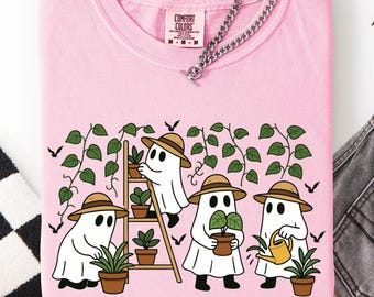 Comfort Colors Halloween Gardening Shirt, Halloween Plant Ghost Shirt, Plant Lover Shirt, Ghost Plant Lady Tshirt, Halloween Garden T-Shirt