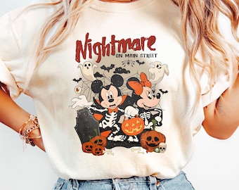 Disney Halloween Nightmare Shirt, Comfort Colors Mickey Minnie Halloween Shirt, Disney Halloween Pumpkin Shirt, Nightmare on Main Street Tee