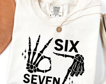 Comfort Colors® 6 7 Meme Shirt, Halloween Couples Shirt, Funny Skeleton Hands Tees, Trendy Skeleton Shirt, Six Seven Shirt, 67 Couples Shirt