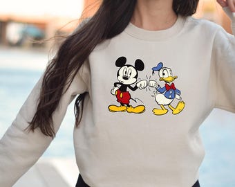 Mickey Mouse and Donald Duck Fist Bump Sweatshirt, Disney Best Friends Sweatshirt, Disneyland BFF Trip Sweater, Disney Bestie Sweatshirt
