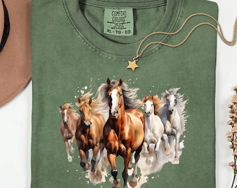Cute Western Horses Comfort Colors Shirt, Popular Horse Tee, Horse Lovers Gift, Cute Women Western Gift, Cowgirl Gift Shirt, Gift For Her