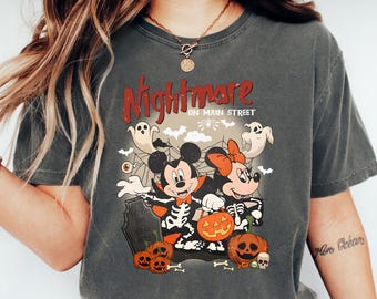 Comfort Colors Mickey Minnie Halloween Shirt, Disney Halloween Nightmare Shirt, Disney Halloween Pumpkin Shirt, Nightmare on Main Street Tee