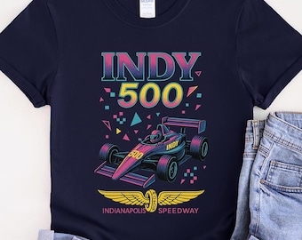 Indianapolis Motor Speedway Shirt for Racing Fans Retro 90s Vibes Poster Style Apparel Vintage Speedster Gift for Car Enthusiasts
