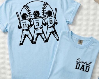Custom Baseball Dad Shirt, Personalized Team Dad Tee, Kids Names & Numbers Shirt, Father's Day Gift for Sports Dad Comfort Color Shirt