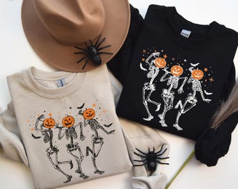Dancing Skeleton Sweatshirt, Pumpkin Sweater, Pumpkin Skeleton Sweat, Fall Sweatshirt, Halloween Party Sweatshirt, Spooky Season Sweatshirt