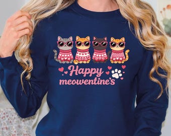 Cute Valentines Day Cat Shirt Meowentines Gift for Women and Girls Charming Kitten Heart Design Soft Everyday Apparel