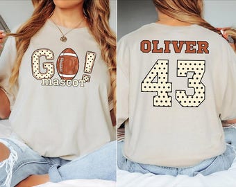 Personalized Football Shirt, Custom Team Name Game Day Tee, Distressed Polka Dot Sports Fan Shirt, Football Mom Gift