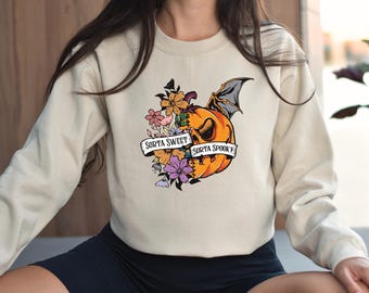 Sorta Sweet Sorta Spooky Sweatshirt, Pumpkin Face Sweater, Cute Fall Gifts, Halloween Sweater For Women, Autumn Sweatshirt, Pumpkin Gift