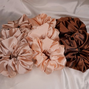 Puffy Satin Scrunchies Coffee Tones, brown scrunchies, satin scrunchie, brown satin scrunchie