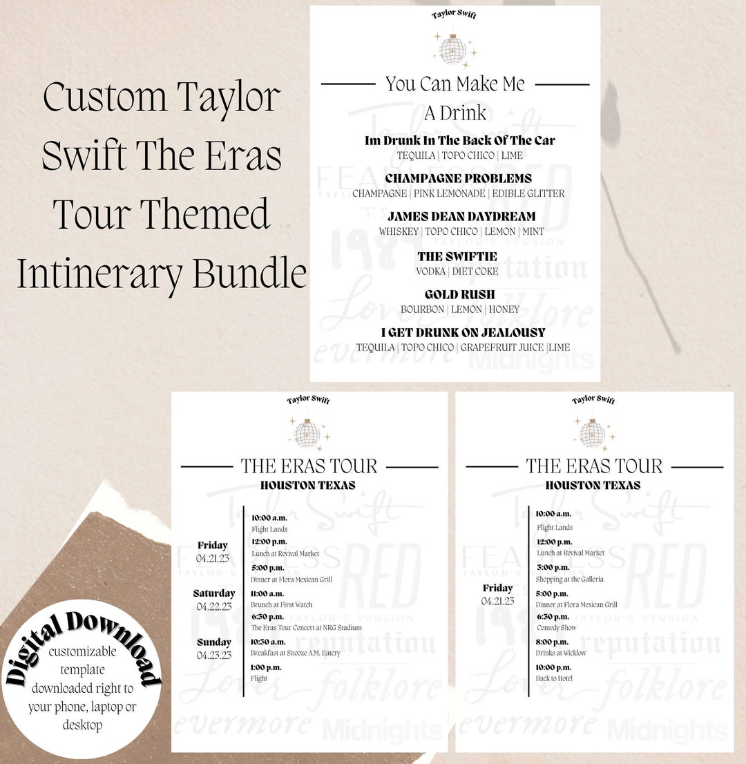 CUSTOMIZABLE Taylor Swift the Eras Tour Weekend Event Bundle - Etsy