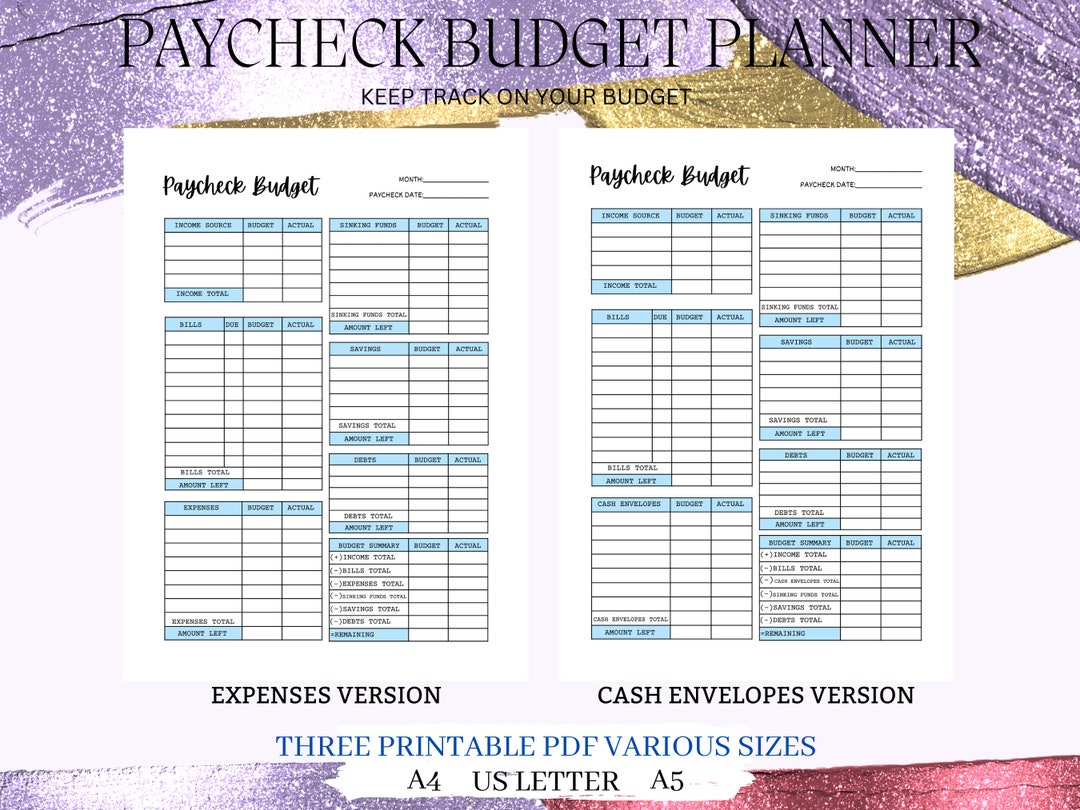 Undated Printable Paycheck Planner, Paycheck Budget Digital Template ...