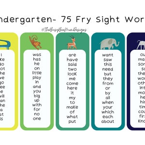 Kindergarten Fry Sight Words Printable Bookmarks Warm Tones