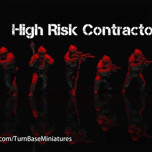 Set van 7 aannemers met hoog risico | TurnBase-miniaturen | Miniatuur | Wargamen | 28 mm | Modern