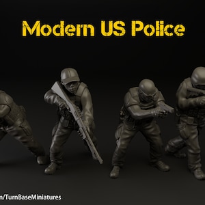 Modern US Police Set of 4 | TurnBase Miniatures | Miniature | Wargaming | 28mm | Modern