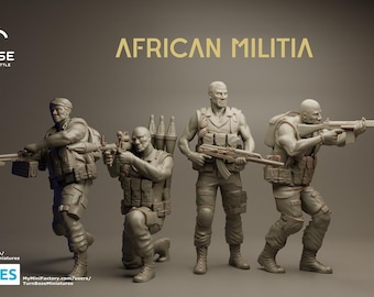 アフリカ民兵セット 4体 | TurnBase Miniatures | ミニチュア | Wargaming | 28 mm | モダン