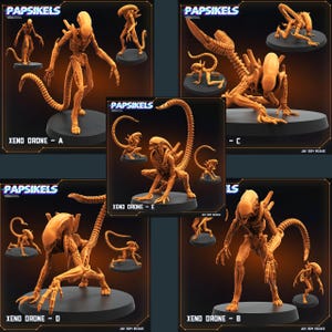 Xeno Drones Set of 5 | Aliens | Xenomorph | Miniature | Diorama | Papsikels Miniatures | Wargaming | Table Top | 28mm