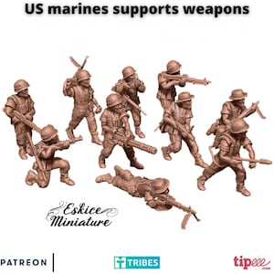US Marines W/Support Weapons Set of 10 | Eskice Miniature | Miniature | Wargaming | 28mm | Modern | USA | Vietnam War