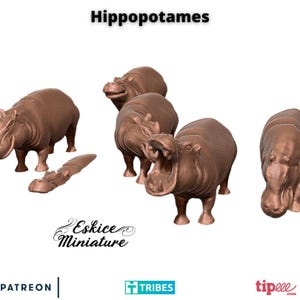 Hippopotamus Set of 6 | Eskice Miniature | Miniature | Wargaming | 28mm | Animals