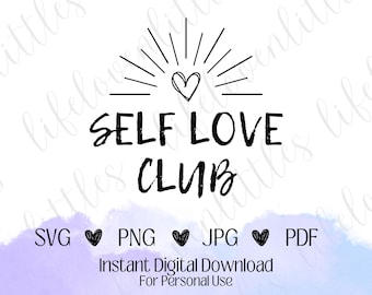 Self Love Club Heart Rays SVG, PNG, Archivo cortado, Descarga digital, Archivo vectorial digital, Cricut SVG