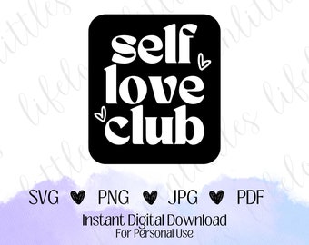 Self Love Club Block Hearts SVG, PNG, Archivo cortado, Descarga digital, Archivo vectorial digital, Cricut SVG