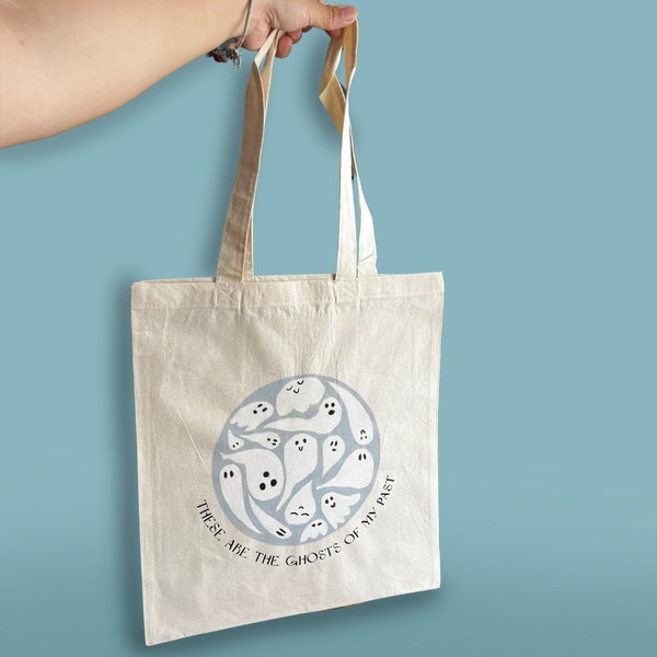 Hand-Painted Crystal Ball Ghosts Tote Bag, Christmas Gift, Stocking Stuffer, Unique Artistry, Eco-Friendly, Reusable Organic Cotton Tote Bag